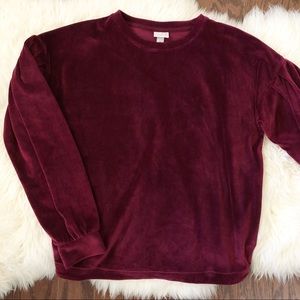 a new day Maroon Long Sleeve Velour/Velvet Sweater Top Size Small
